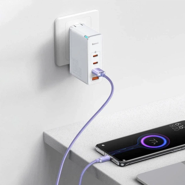 Кабель Baseus Crystal Shine Series CAJY000405 USB-A USB Type-C 100 Вт, 1,2 м, фіолетовий - изображение 6