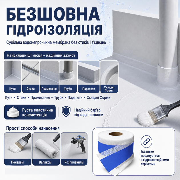 Рідка гідроізоляція універсальна акрилова фарба мастика H2Off SkyLine Сіра 1.2 кг - Фото 6 Рідка гідроізоляція універсальна акрилова фарба мастика H2Off SkyLine Сіра 1.2 кг - зображення 6