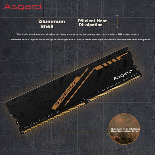 Модуль оперативной памяти Asgard 8 ГБ DDR4 3200 для настольных компьютеров, версия с совместным брендингом Jinlun Jia и TUF, радиатор, чипы премиум-класса, CL18, черно-оранжевый корпус, аксессуар для компьютера с поддержкой искусственного интеллекта. - зображення 5