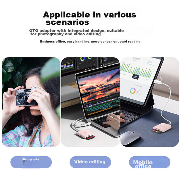 Кардридер Pisen USB/Type-C 3.0 High-Speed, поддерживает карты SD/TF/CF/MS, видеорегистратор, карты памяти для систем видеонаблюдения, совместим с компьютерами, Apple 15/iPad/телефонами Android. - изображение 7