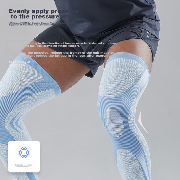 Колінний бандаж Mizuno, спортивний біговий легкий професійний баскетбольний футбольний захисний одяг, подовжений захист для ніг для бадмінтону, чорний цільний 2548L - зображення 5