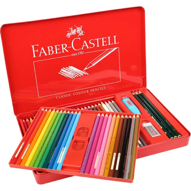 Набор цветных карандашей Faber-Castell Classic Knight на масляной основе, 48 цветов, карандаши для рисования, цветные карандаши, 115848, красная жестяная коробка, для эскизов и художественных зарисовок. - изображение 3