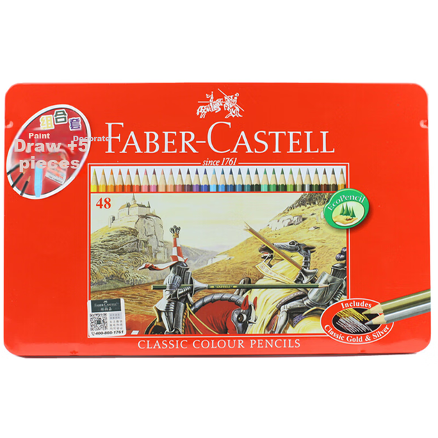 Набор цветных карандашей Faber-Castell Classic Knight на масляной основе, 48 цветов, карандаши для рисования, цветные карандаши, 115848, красная жестяная коробка, для эскизов и художественных зарисовок. - изображение 8
