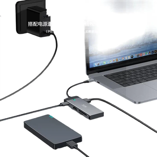Розширювальна док-станція Chuanyu Type-C, конвертер USB-C на HDMI, розгалужувач SD/TF, сумісний з Huawei Apple MacBook 7, HDMI+PD, швидка зарядка+USB/C*3 - изображение 3