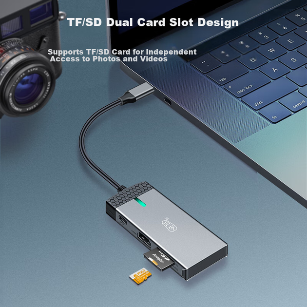 Розширювальна док-станція Chuanyu Type-C, конвертер USB-C на HDMI, розгалужувач SD/TF, сумісний з Huawei Apple MacBook 7, HDMI+PD, швидка зарядка+USB/C*3 - изображение 8
