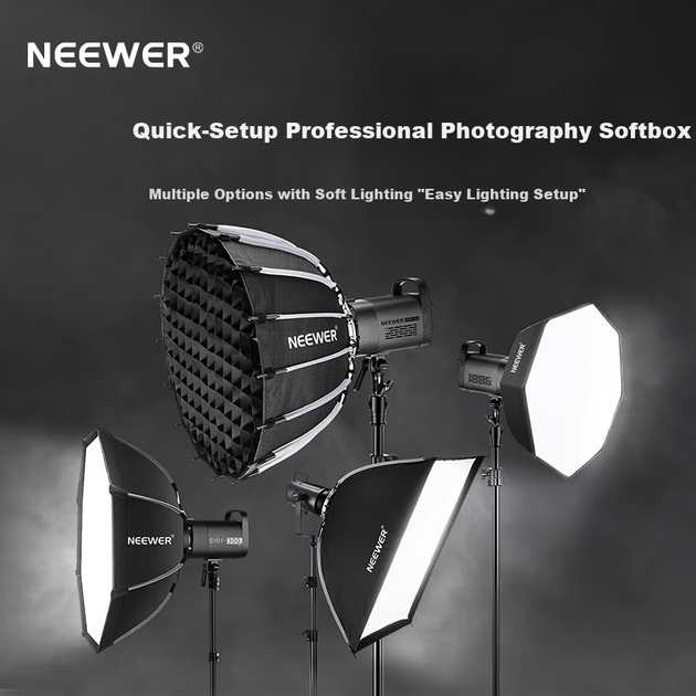 NEEWER NS65P 65 см швидкознімний глибокий параболічний софтбокс, пряма трансляція, аксесуари для фотозйомки, чохол для м'якого світла, портативний кріплення Bowens, софтбокс-парасолька, глибокий параболічний софтбокс з сітки - изображение 5