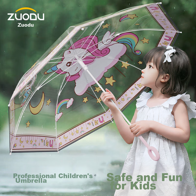 Дитяча парасолька ZUODU з прямою ручкою, прозора, для хлопчиків і дівчаток 7-12 років, для учнів початкової школи, з довгою ручкою, мультяшний малюнок. - зображення 5