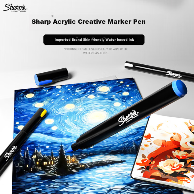 Акриловые маркеры Sharpie с твердым наконечником, акварельные ручки на водной основе, водостойкие, стойкие к выцветанию, светостойкие, для граффити, рисования от руки, творчества своими руками, набор из 12 акварельных ручек для эскизов и рисования. - изображение 6