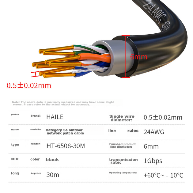 Патч-корд HAILE HT-6508 Cat 5e UTP мідний зовнішній 30 м Чорний (HT-6508-30M) - зображення 8