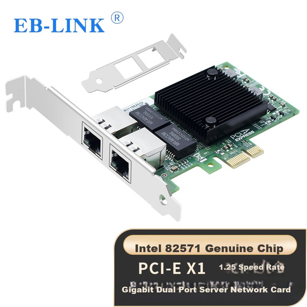 EB-LINK Intel 82571 Chip PCI-E X1 Gigabit Dual-Port Server Network Card, 2 Network Ports, Soft Router ROS Aggregatio - изображение 4