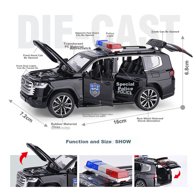 Heimanba 1:32 Toyota Land Cruiser поліцейська модель автомобіля іграшка для хлопчиків та дівчаток, модель автомобіля з сплаву, подарунок - Фото 4 Heimanba 1:32 Toyota Land Cruiser поліцейська модель автомобіля іграшка для хлопчиків та дівчаток, модель автомобіля з сплаву, подарунок - зображення 4