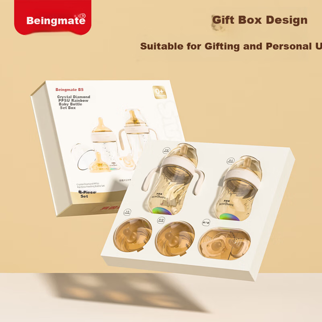 Подарунковий набір пляшечок для годування Beingmate Baby Diamond Glow для новонароджених 0-6 місяців, антиколікова ексцентрична соска, PPSU, гравітаційна кулька BBS - зображення 6