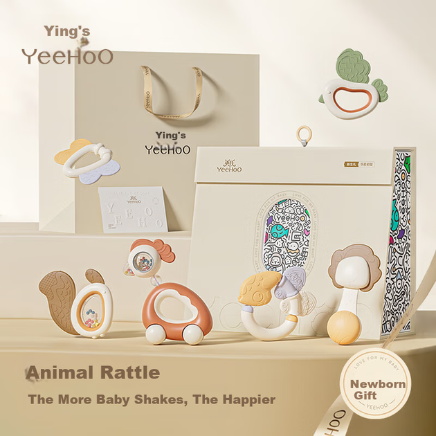 Подарочная коробка с игрушками для новорожденных YEEHOO: погремушка-прорезыватель для младенцев, подарок на вечеринку в честь рождения ребенка, жевательные маракасы. - изображение 4