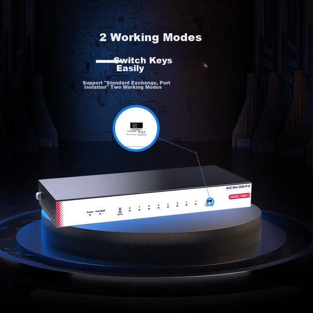 H3C 9-портовый гигабитный PoE-коммутатор, неуправляемый коммутатор корпоративного класса, разветвитель кабеля для систем видеонаблюдения, блок питания PoE 72 Вт, замена S9G-P для S9G-P - изображение 2