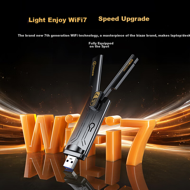 Бездротовий мережевий адаптер BIAZE WiFi7 Gigabit Gaming Plug-and USB, тридіапазонна бездротова мережева карта 5G зі швидкістю 6500 Мбіт/с для настільних та портативних комп'ютерів, приймач Wi-Fi - изображение 6