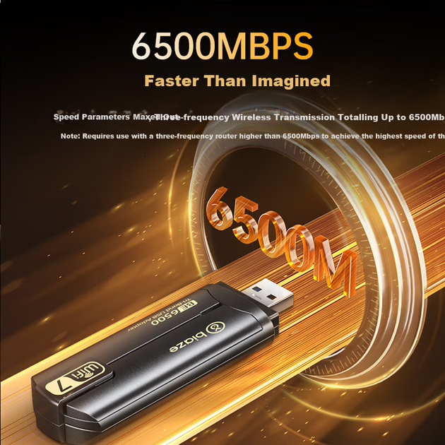 Бездротовий мережевий адаптер BIAZE WiFi7 Gigabit Gaming Plug-and USB, тридіапазонна бездротова мережева карта 5G зі швидкістю 6500 Мбіт/с для настільних та портативних комп'ютерів, приймач Wi-Fi - изображение 7