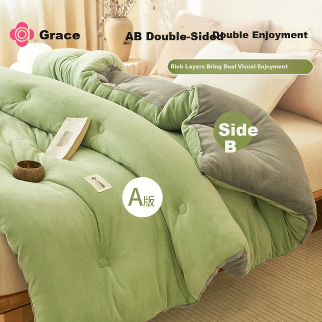 Одеяло Grace A-Class Milk Velvet Осень-Зима, односпальное, для студентов, размер 200*230 см, цвет Jin Bamboo Shadow Green. - изображение 6