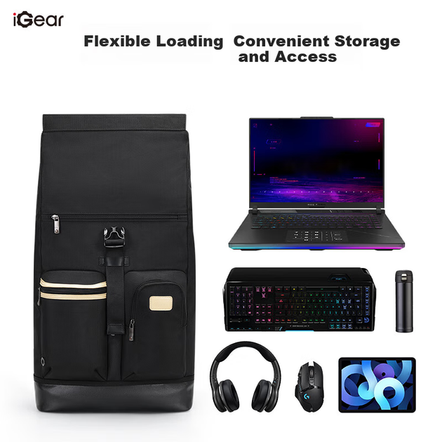 Многофункциональный игровой рюкзак IGear, сумка для ноутбука для мужчин, большой объем 17,3 дюйма, расширяемый, деловая дорожная сумка, совместима с Lenovo, Huawei, ASUS Tianxuan, игровой рюкзак для ноутбука Aurora, школьная сумка. - изображение 8