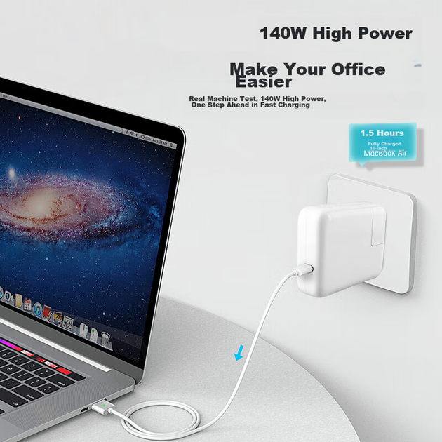 Комплект зарядных устройств Mryc для ноутбуков Apple: 140 Вт Type-C — MagSafe 3, кабель питания для MacBook Pro/Air, 2 метра USB-C. - изображение 6