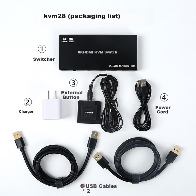 KVM-перемикач Biaze 2-портовий HDMI 2.1 8K/60 Гц - Фото 10 KVM-перемикач Biaze 2-портовий HDMI 2.1 8K/60 Гц - зображення 10