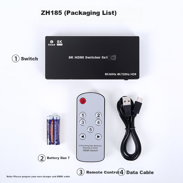 HDMI 2.1 комутатор BIAZE з пультом дистанційного керування, 5-дюймовий розгалужувач екрана 8K/60Hz, пристрій для спільного використання з ноутбука на телевізор-проектор 4K/120Hz - Фото 10 HDMI 2.1 комутатор BIAZE з пультом дистанційного керування, 5-дюймовий розгалужувач екрана 8K/60Hz, пристрій для спільного використання з ноутбука на телевізор-проектор 4K/120Hz - изображение 10