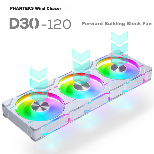 PHANTEKS D30, модульна система рідинного охолодження Zhengye, радіатор 12 см, ARGB, вентилятор із регулюванням температури (товщина 30 мм/7 лопатей, високий тиск повітря/бездротове під'єднання/комплект із 3 частин/білий) - Фото 4 PHANTEKS D30, модульна система рідинного охолодження Zhengye, радіатор 12 см, ARGB, вентилятор із регулюванням температури (товщина 30 мм/7 лопатей, високий тиск повітря/бездротове під'єднання/комплект із 3 частин/білий) - зображення 4