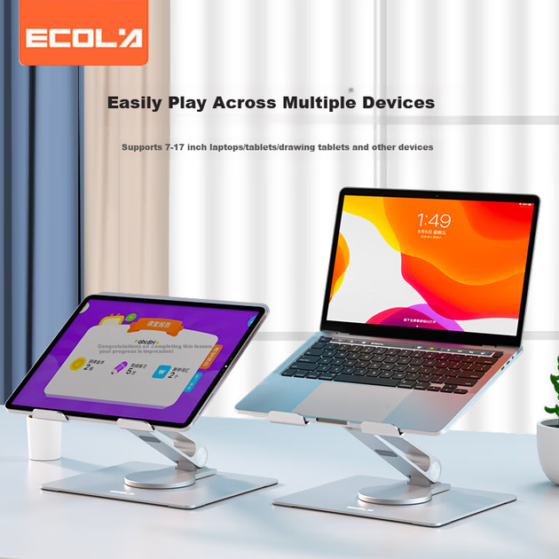 Підставка для ноутбука ECOLA, комп'ютерний стіл, підставка для монітора, що обертається на 360°, радіатор з алюмінієвого сплаву, складна регульована висота, для Huawei, Lenovo Legion, MacBook, Qingyun AT28PSV - изображение 10