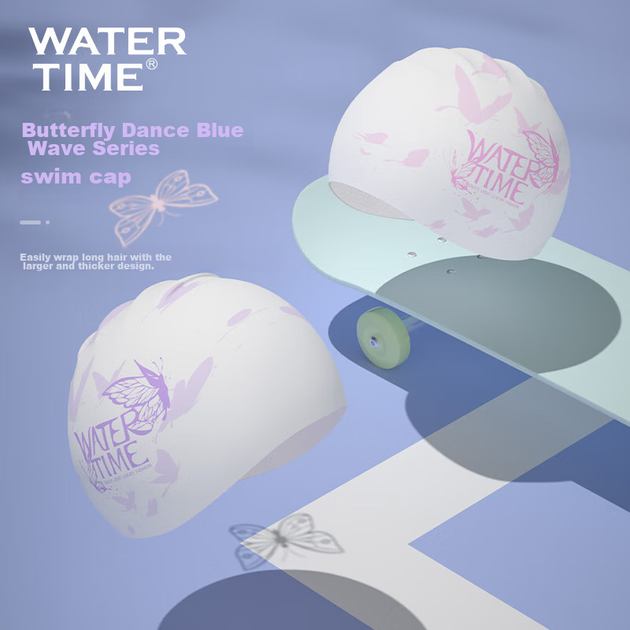 WATERTIME / Shuichuan Женская силиконовая водонепроницаемая шапочка для плавания с длинными волосами, с широкими ушами, не сдавливает, бережно относится к волосам, угольно-черная - изображение 7