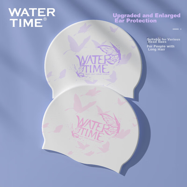 WATERTIME / Shuichuan Женская силиконовая водонепроницаемая шапочка для плавания с длинными волосами, с широкими ушами, не сдавливает, бережно относится к волосам, угольно-черная - изображение 10