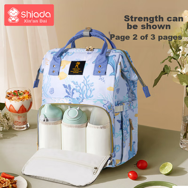 Рюкзак Xinandai Mommy Bag, місткий багатофункціональний рюкзак для подорожей, годування груддю та догляду за дитиною, легкий і зручний, колір Blue Sea Phantom. - зображення 6