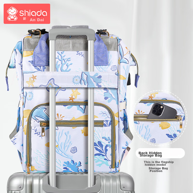 Рюкзак Xinandai Mommy Bag, місткий багатофункціональний рюкзак для подорожей, годування груддю та догляду за дитиною, легкий і зручний, колір Blue Sea Phantom. - зображення 10