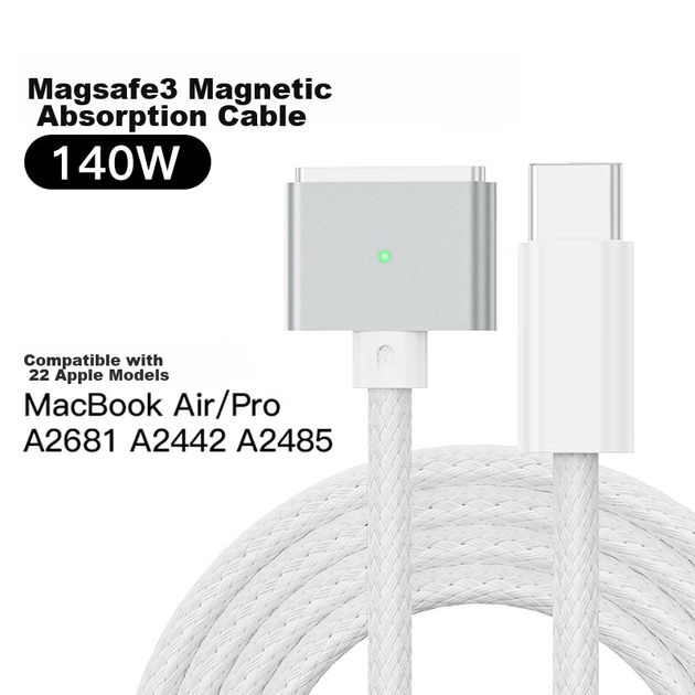 Зарядний кабель BIAZE для MacBook Pro A2442/A2779/A2681, адаптер живлення для ноутбука USB-C — MagSafe 3, магнітний M2. - зображення 4