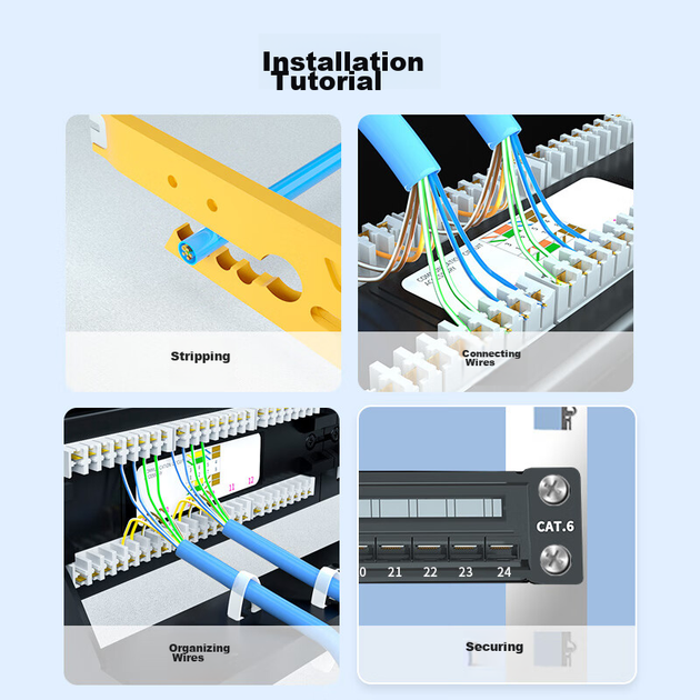 Патч-панель ZLEUE ZL-P6A 19" 3U 24 порта Cat 6 с модулями и организатором кабеля Черная - Фото 12 Патч-панель ZLEUE ZL-P6A 19" 3U 24 порта Cat 6 с модулями и организатором кабеля Черная - изображение 12