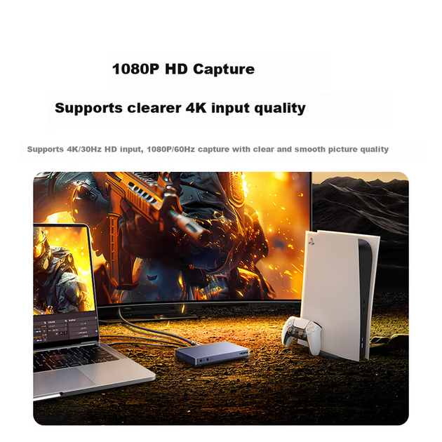 UGREEN HDMI карта відеозахоплення з двома інтерфейсами, 4K HD вхід, багатоканальний, двосторонній, прямий ефір, сумісна з камерами Sony, Switch/PS5, смартфонами, комп'ютерами, записом ігор 35867 - изображение 4