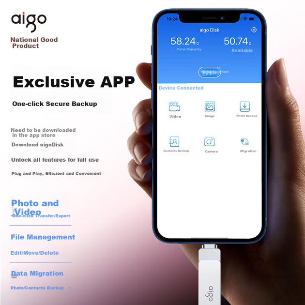 Флеш-накопичувач Aigo 64GB Lightning USB 3.0 Apple U371, сертифікований Apple MFI, сумісний з iPhone 14/iPad 9 та попередніми версіями, флеш-накопичувач подвійного призначення для телефонів та комп'ютерів - Фото 5 Флеш-накопичувач Aigo 64GB Lightning USB 3.0 Apple U371, сертифікований Apple MFI, сумісний з iPhone 14/iPad 9 та попередніми версіями, флеш-накопичувач подвійного призначення для телефонів та комп'ютерів - изображение 5