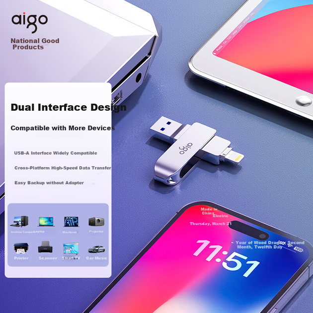 Флеш-накопичувач Aigo 64GB Lightning USB 3.0 Apple U371, сертифікований Apple MFI, сумісний з iPhone 14/iPad 9 та попередніми версіями, флеш-накопичувач подвійного призначення для телефонів та комп'ютерів - Фото 8 Флеш-накопичувач Aigo 64GB Lightning USB 3.0 Apple U371, сертифікований Apple MFI, сумісний з iPhone 14/iPad 9 та попередніми версіями, флеш-накопичувач подвійного призначення для телефонів та комп'ютерів - изображение 8