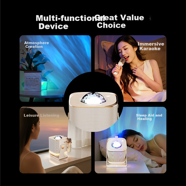 Changba Guangyin Magic Box Atmosphere K-Song Speaker N10 Small Arena Wireless Microphone Bluetooth Speaker Starry Aurora Children's Projection Atmosphere Night Light Birthday Gift - изображение 5