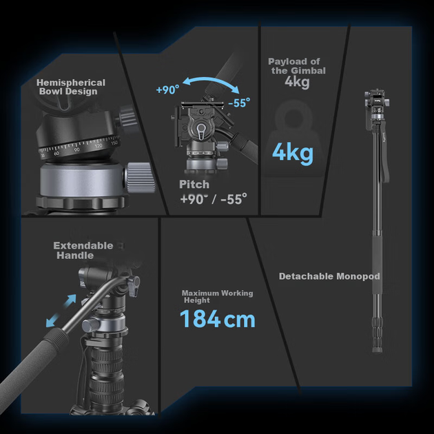 Штатив SmallRig 4319 CT190 с гидравлической головкой, для зеркальных и беззеркальных камер - Фото 3 Штатив SmallRig 4319 CT190 с гидравлической головкой, для зеркальных и беззеркальных камер - изображение 3