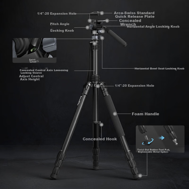 Штатив SmallRig 4319 CT190 с гидравлической головкой, для зеркальных и беззеркальных камер - Фото 4 Штатив SmallRig 4319 CT190 с гидравлической головкой, для зеркальных и беззеркальных камер - изображение 4