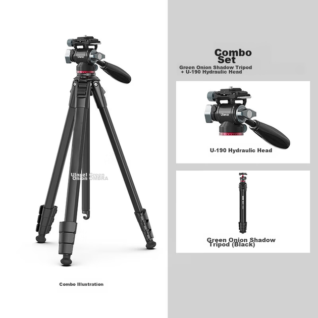 Штатив Ulanzi Qingcong Ying, чорний камінь, з гідравлічною головкою, для DSLR-камер та смартфонів, поворот 360° - зображення 4