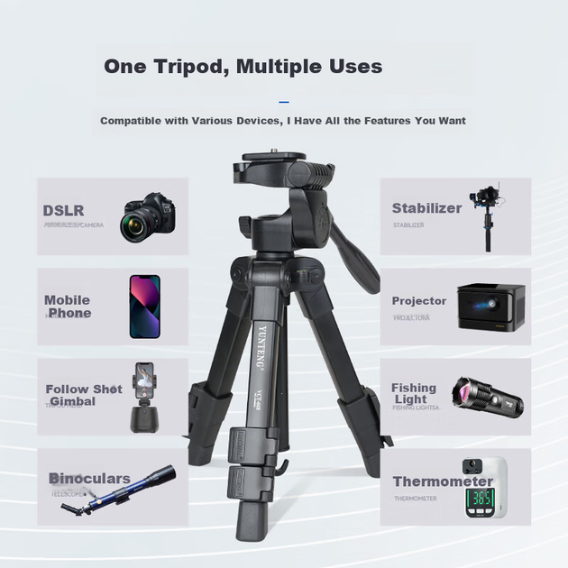 Штатив YUNTENG 608 мини настольный для камер и смартфонов, многофункциональный - изображение 5