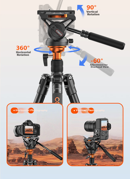 Штатив COMAN с гидравлической панорамной головкой, монопод, для DJI RS3/RS4 - изображение 6
