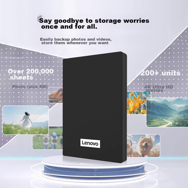 Портативний жорсткий диск Lenovo 2 ТБ, USB 3.0, 2,5-дюймовий, механічний жорсткий диск, високошвидкісна передача даних, стабільний та довговічний (F308 Classic), чорний колір для бізнесу - изображение 2