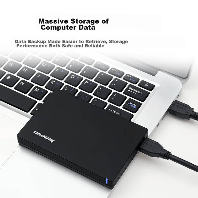 Портативний жорсткий диск Lenovo 2 ТБ, USB 3.0, 2,5-дюймовий, механічний жорсткий диск, високошвидкісна передача даних, стабільний та довговічний (F308 Classic), чорний колір для бізнесу - изображение 3