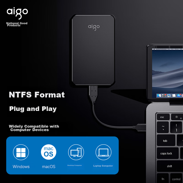 Портативный жесткий диск Aigo, 500 ГБ, USB 3.0, HD809, черный, 2,5-дюймовый механический жесткий диск, совместим с Mac, внешний высокоскоростной привод, портативный для бизнеса. - изображение 5