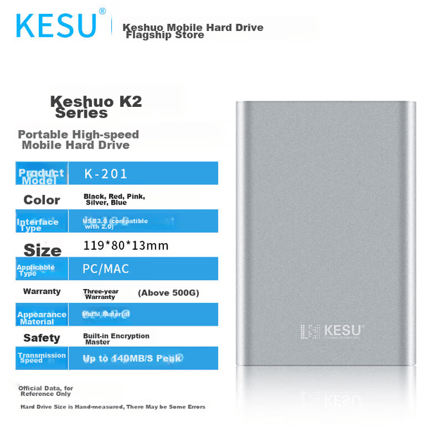 Диск жесткий портативный KESU K201 500ГБ USB 3.0, 2.5", серебристый - изображение 5