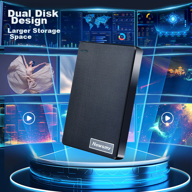 Жорсткий диск зовнішній Newsmy 1ТБ механічний дводисковий USB3.0 2.5" чорний - зображення 5