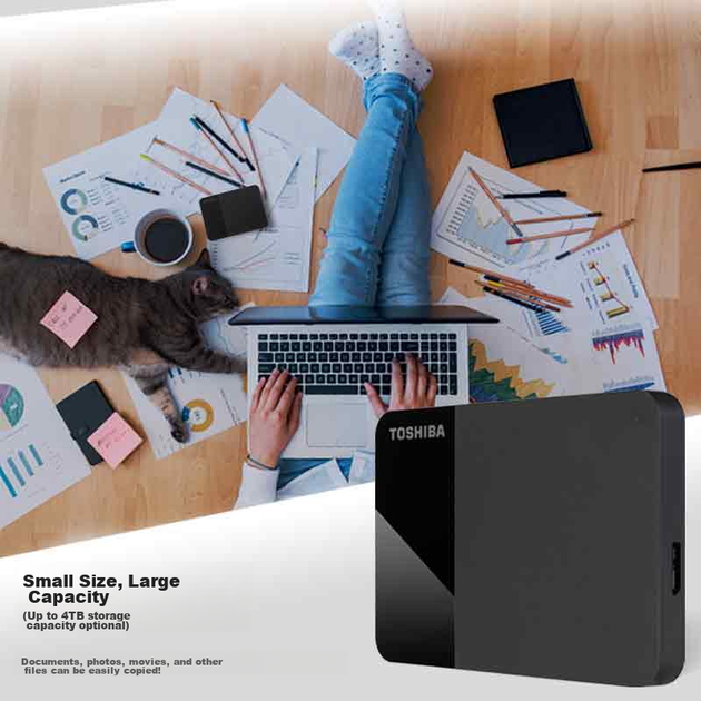 Портативный жесткий диск TOSHIBA 1 ТБ, механический, READY, серия B3, USB 3.2 Gen 1, бизнес-класс, черный, совместим с Mac, стабильная работа, высокая скорость передачи данных. - изображение 4