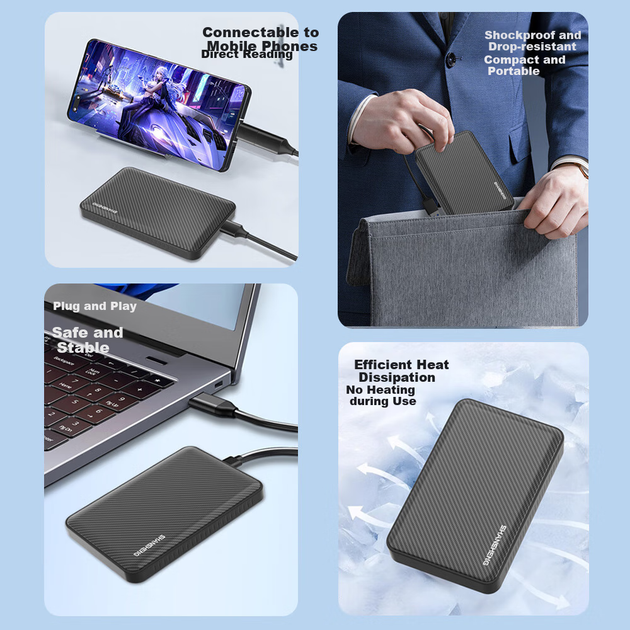 Портативний жорсткий диск Shansheng 320 ГБ, високошвидкісний жорсткий диск USB 3.0, 2,5-дюймовий зовнішній жорсткий диск P1, портативне сховище для даних, фотографій, для використання в офісі та бізнесі, підходить для мобільних телефонів і комп'ютерів. - зображення 5
