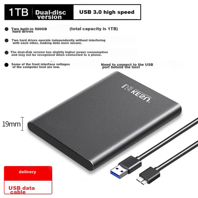 Жесткий диск Kesu K201 1TB Dual Backup 2.5" USB 3.0 External Grey - изображение 5